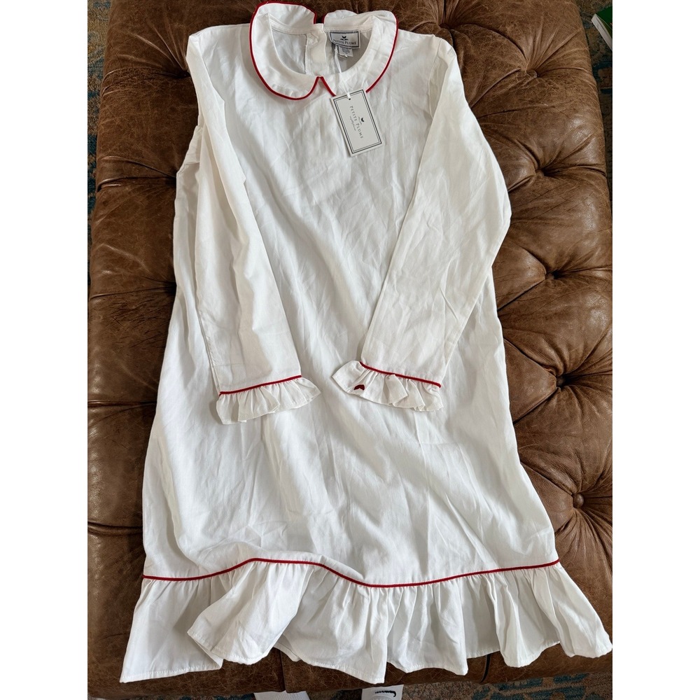 Petite Plume Girls White Sophia Nightgown Red Piping WNGSWB112 Size 12 NWT